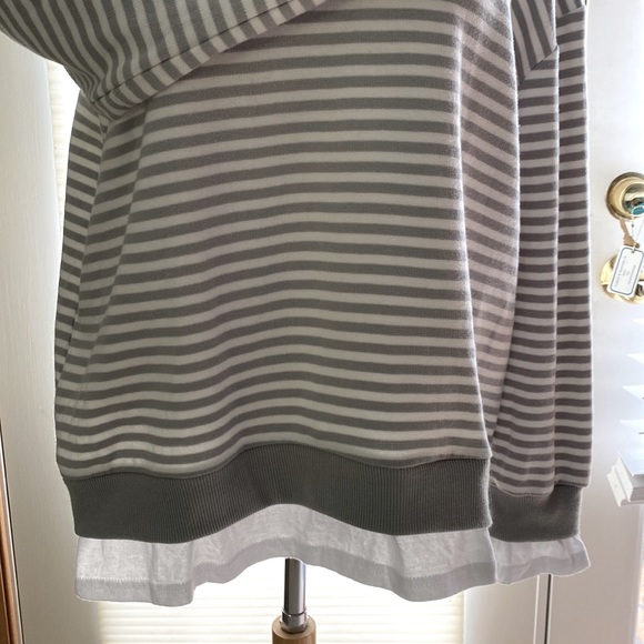 Striped cotton and 1 % spandex sweater top with shirt detail at sleeves and hem. - Picture 3 of 6